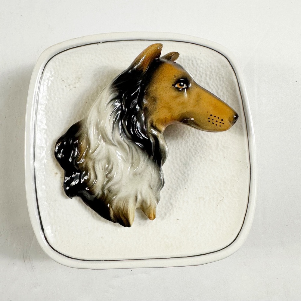 Vintage Grantcrest Japan Dog Plaque MCM Retro Wall Pocket Decor Collie Kitsch